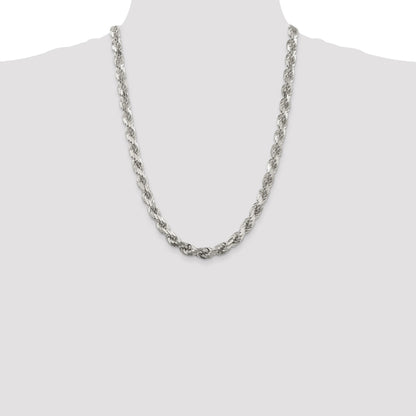 Sterling Silver 7.8mm Diamond-cut Rope Chain