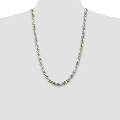 Sterling Silver 7.8mm Diamond-cut Rope Chain