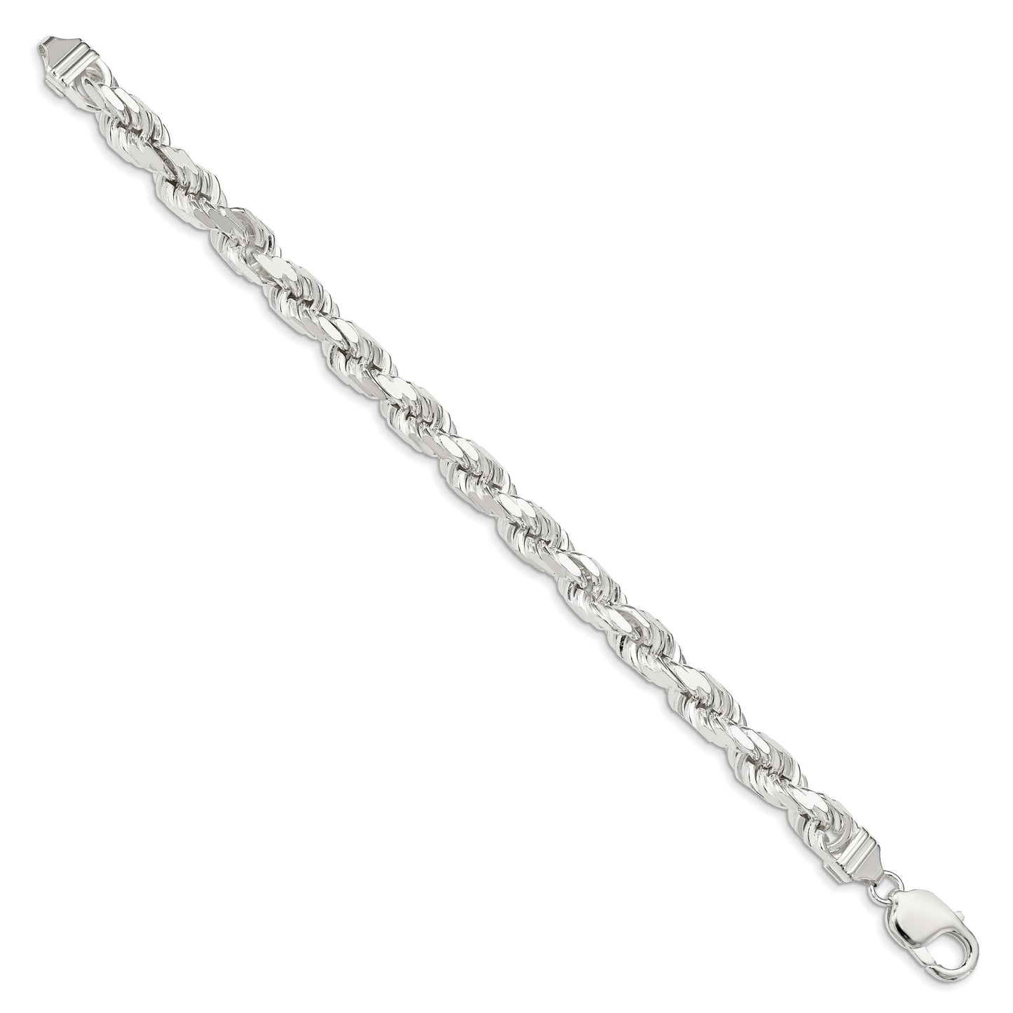 Sterling Silver 7.8mm Diamond-cut Rope Chain