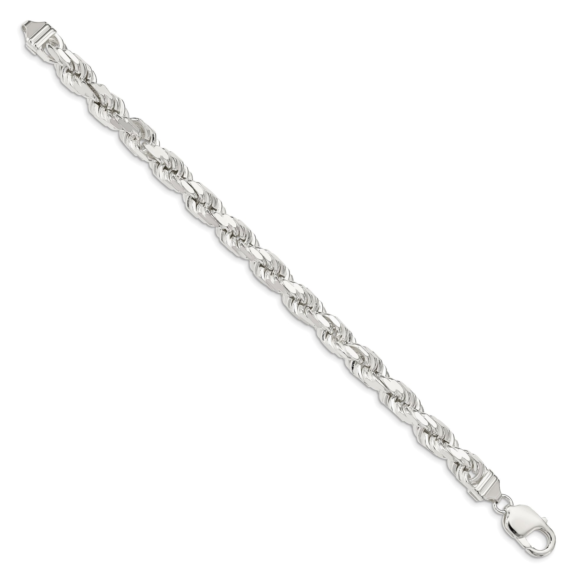 Sterling Silver 7.8mm Diamond-cut Rope Chain