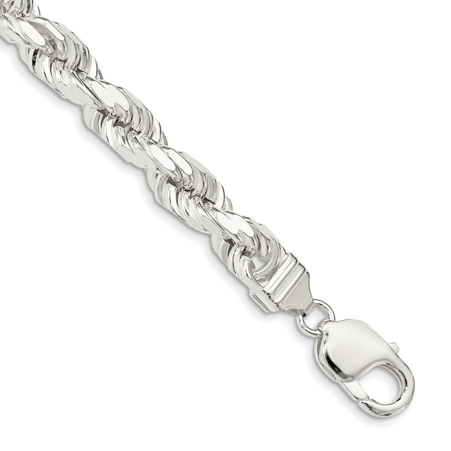 Sterling Silver 7.8mm Diamond-cut Rope Chain