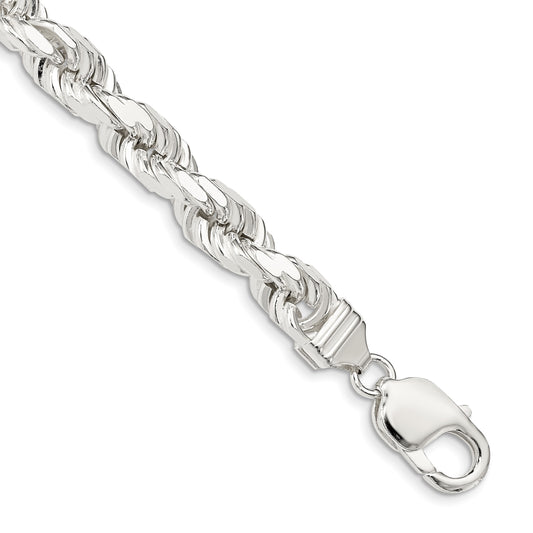 Sterling Silver 7.8mm Diamond-cut Rope Chain