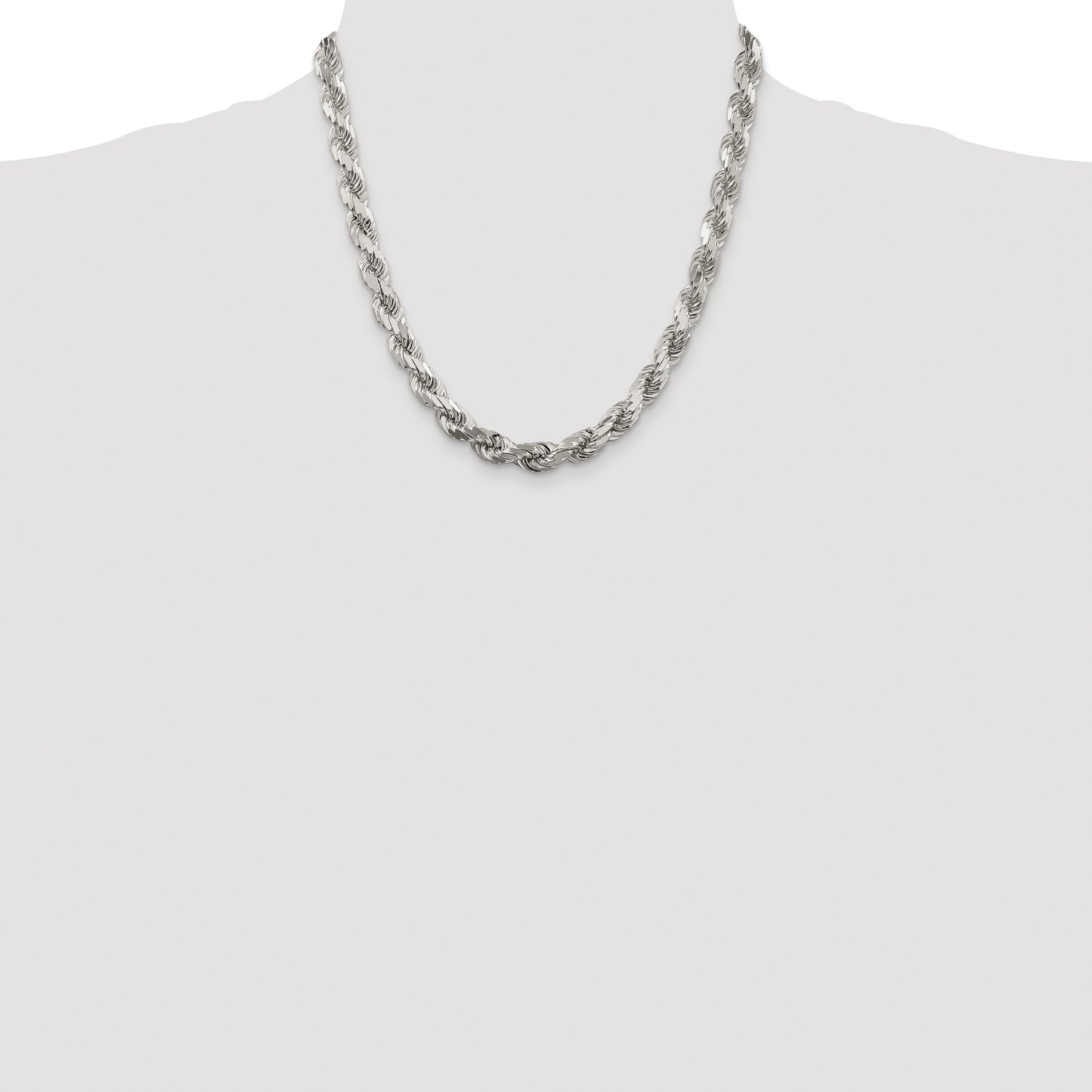 Sterling Silver Rhodium-plated 7.8mm Diamond-cut Rope Chain