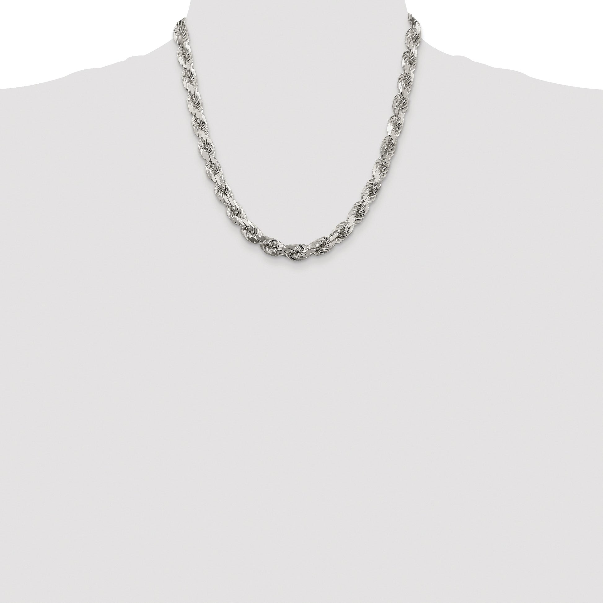 Sterling Silver Rhodium-plated 7.8mm Diamond-cut Rope Chain