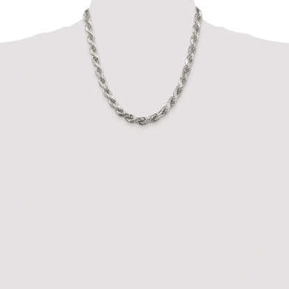 Sterling Silver Rhodium-plated 7.8mm Diamond-cut Rope Chain