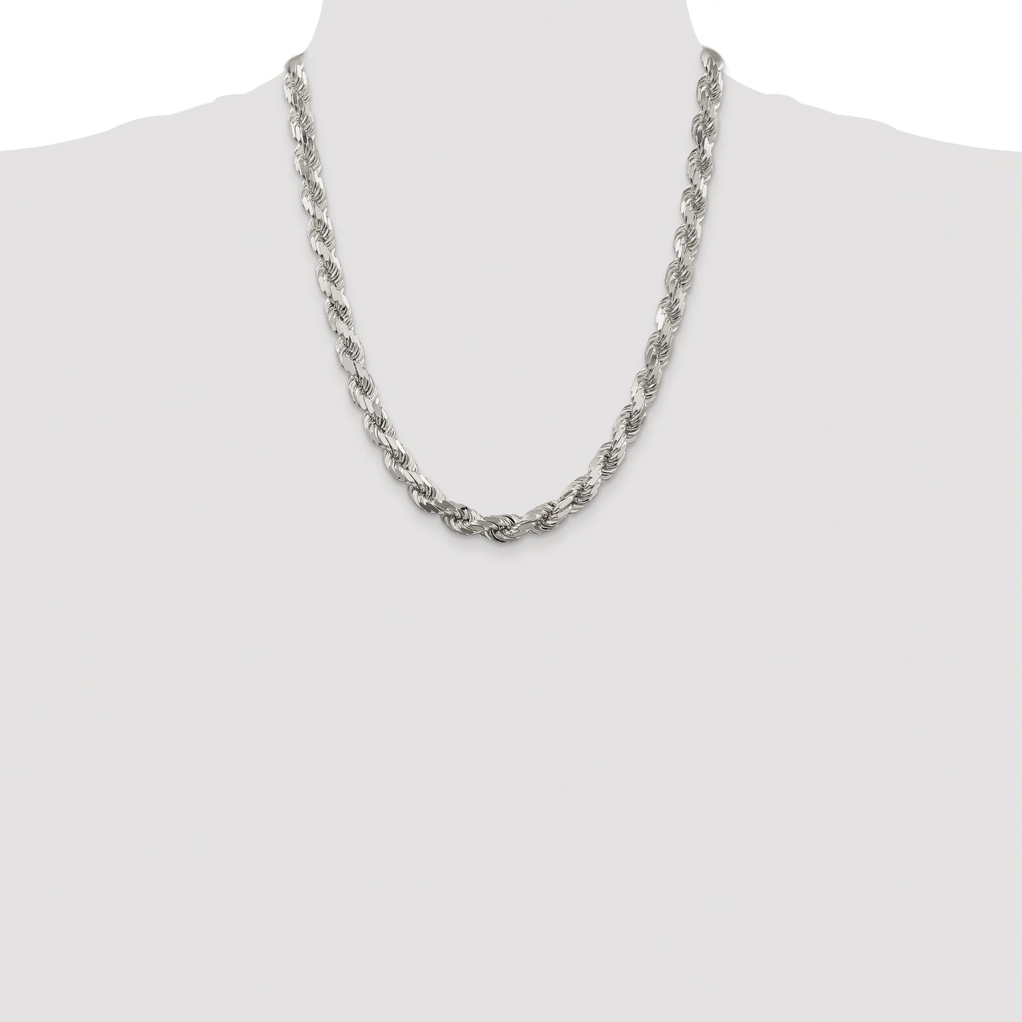 Sterling Silver Rhodium-plated 7.8mm Diamond-cut Rope Chain