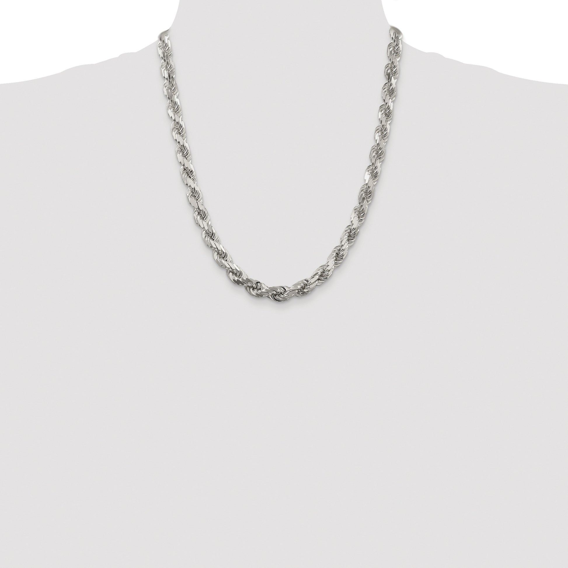Sterling Silver Rhodium-plated 7.8mm Diamond-cut Rope Chain