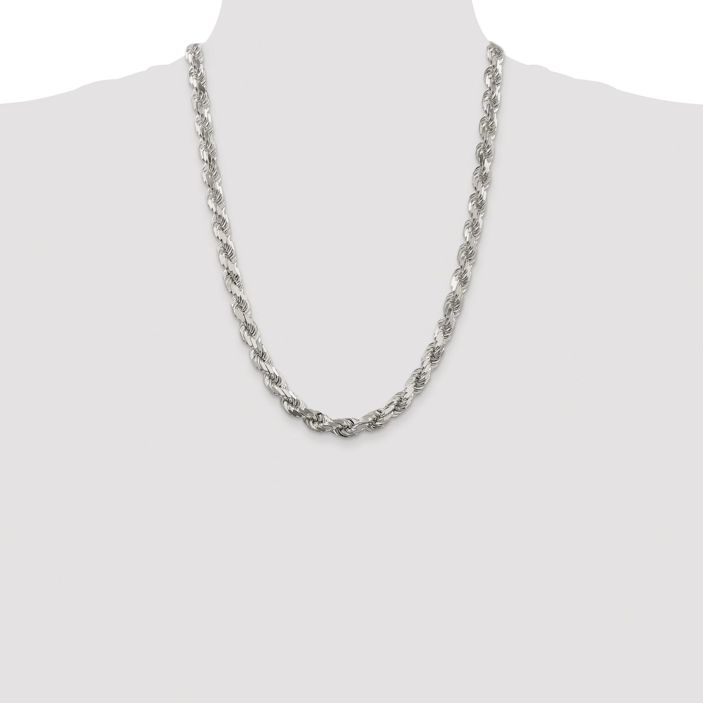 Sterling Silver Rhodium-plated 7.8mm Diamond-cut Rope Chain