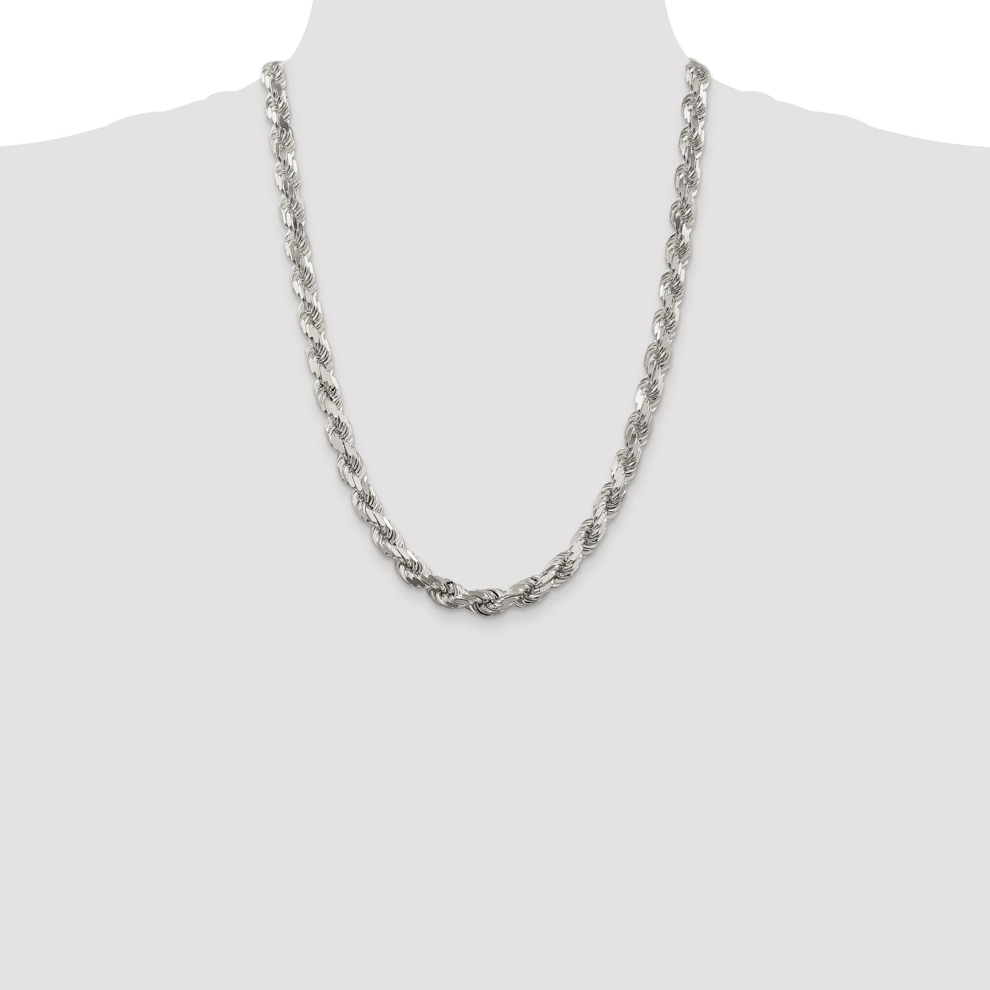 Sterling Silver Rhodium-plated 7.8mm Diamond-cut Rope Chain