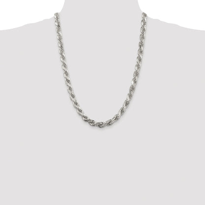 Sterling Silver Rhodium-plated 7.8mm Diamond-cut Rope Chain