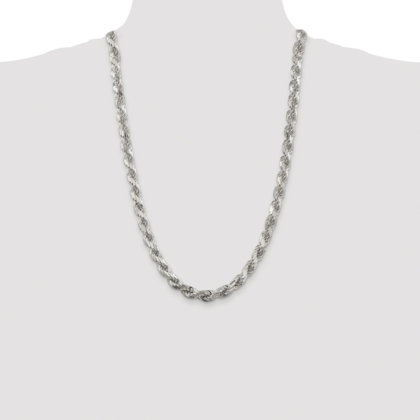 Sterling Silver Rhodium-plated 7.8mm Diamond-cut Rope Chain