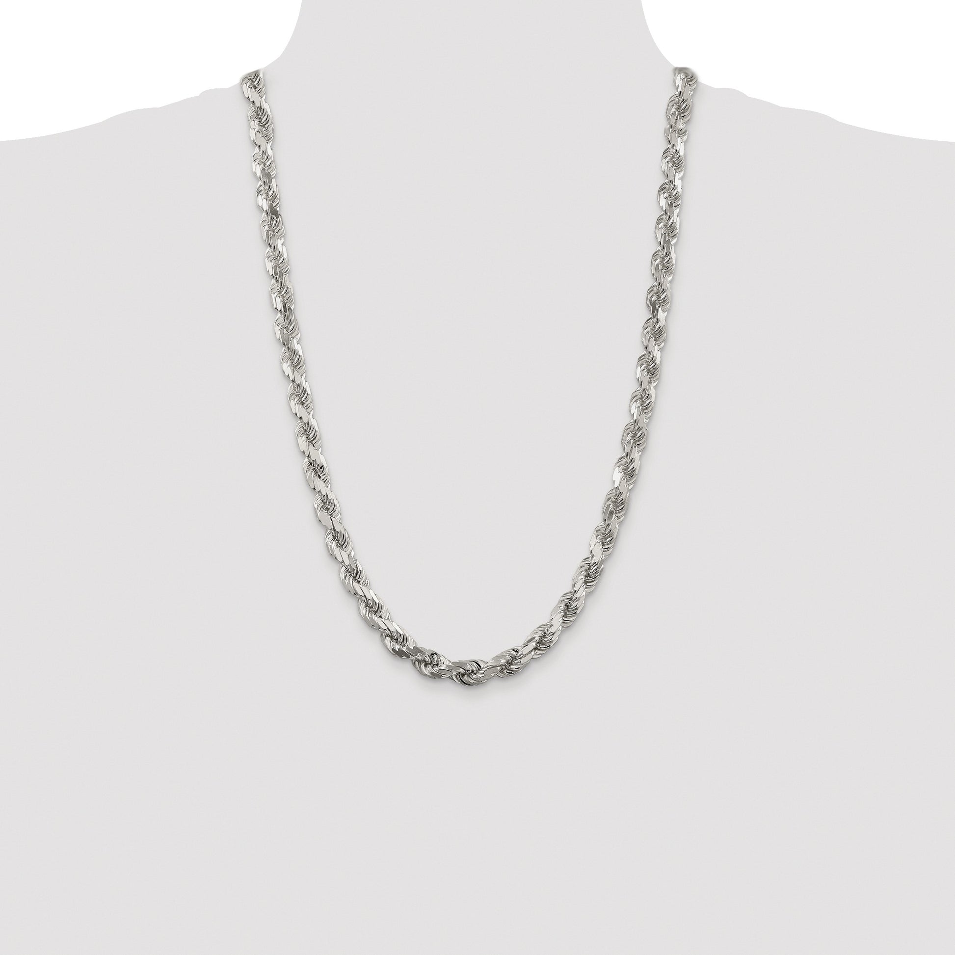 Sterling Silver Rhodium-plated 7.8mm Diamond-cut Rope Chain