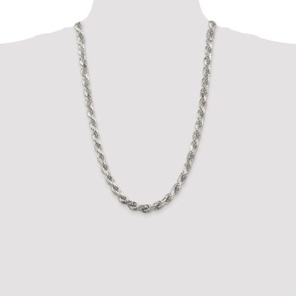 Sterling Silver Rhodium-plated 7.8mm Diamond-cut Rope Chain