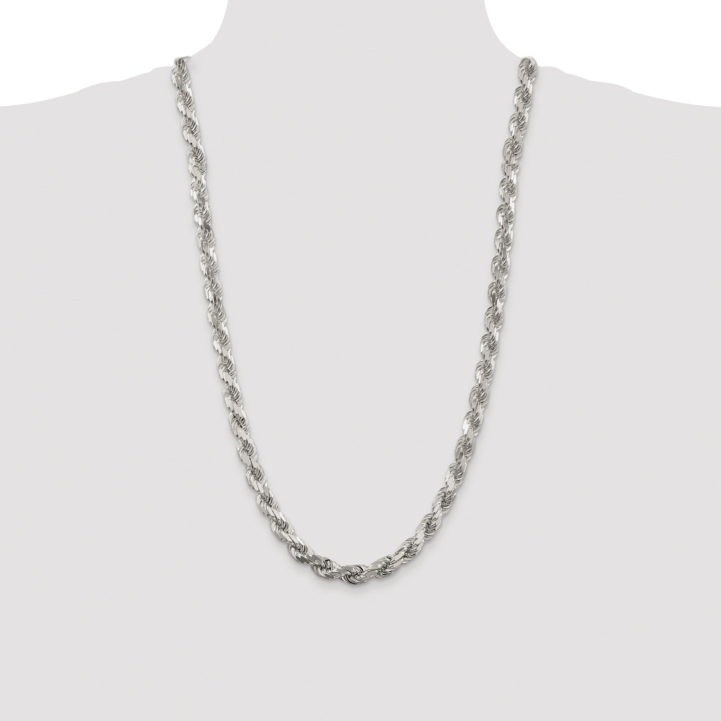 Sterling Silver Rhodium-plated 7.8mm Diamond-cut Rope Chain