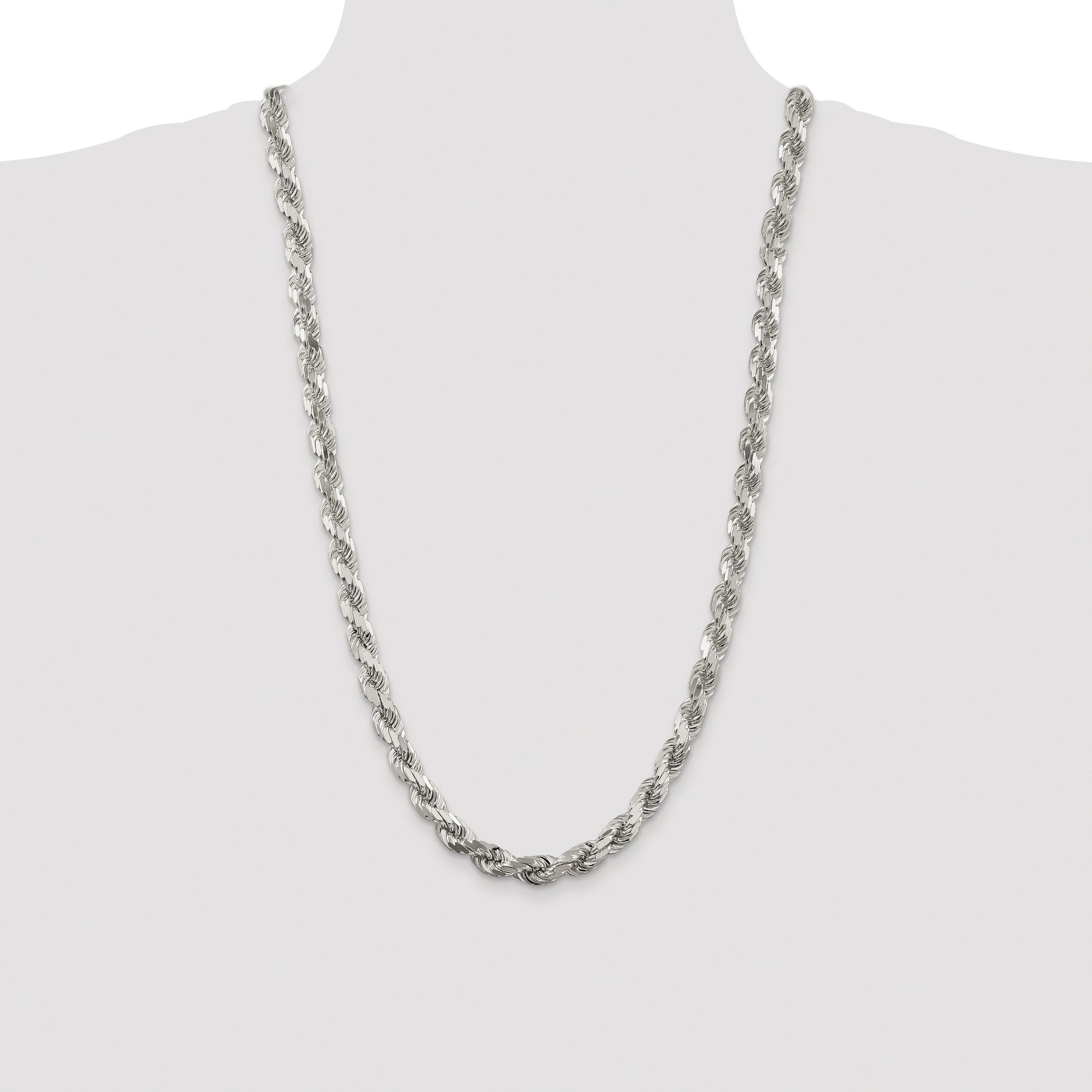 Sterling Silver Rhodium-plated 7.8mm Diamond-cut Rope Chain