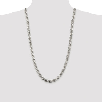 Sterling Silver Rhodium-plated 7.8mm Diamond-cut Rope Chain