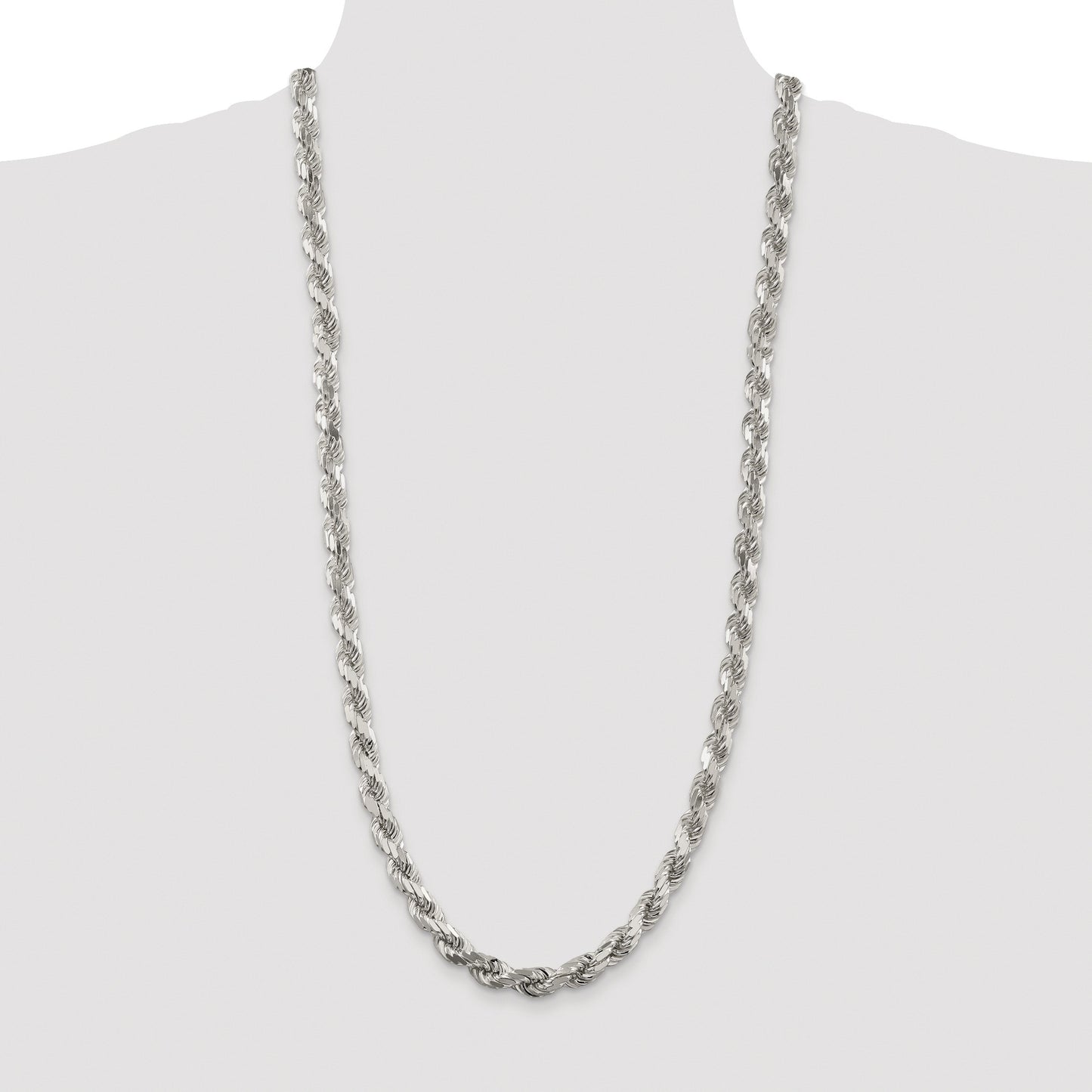 Sterling Silver Rhodium-plated 7.8mm Diamond-cut Rope Chain