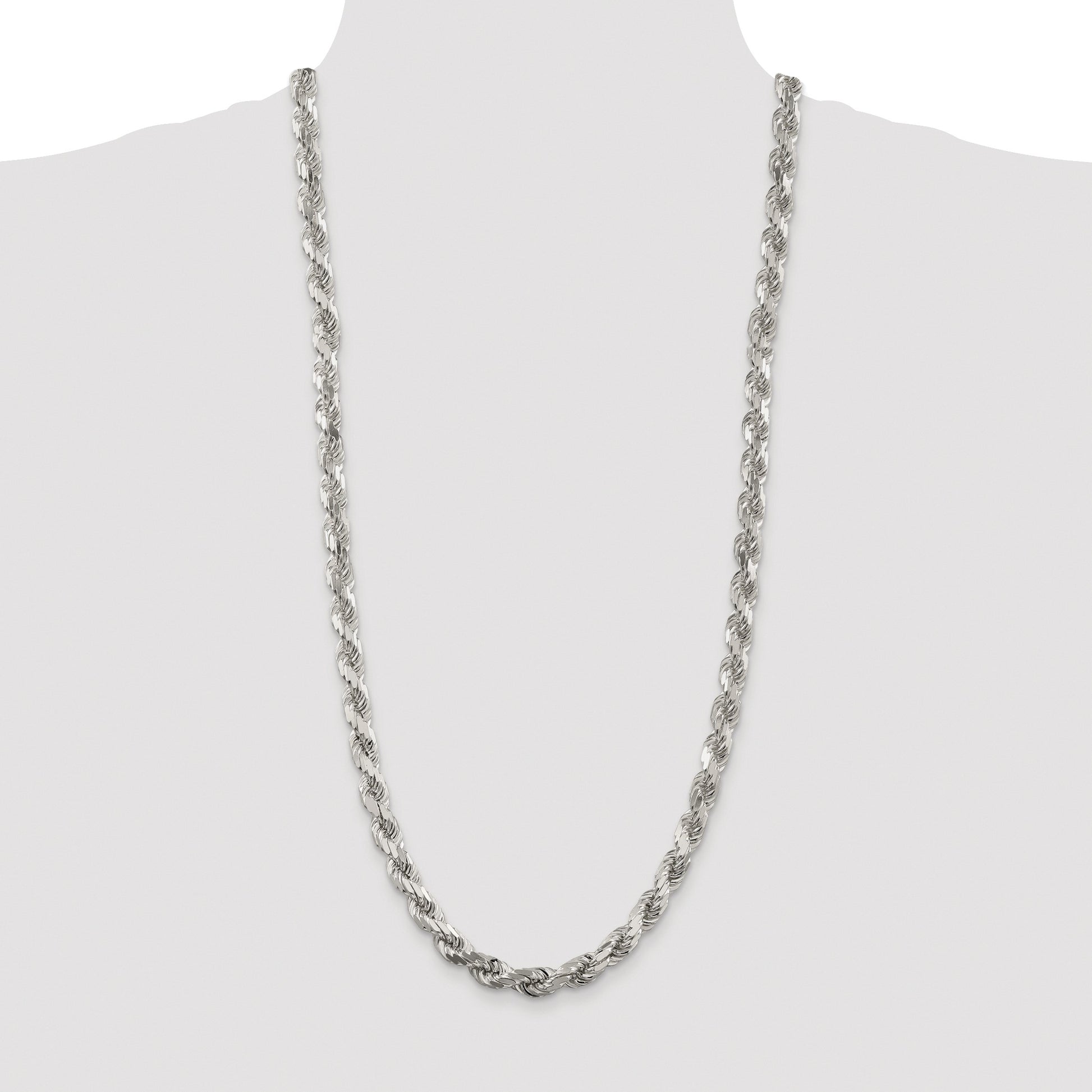 Sterling Silver Rhodium-plated 7.8mm Diamond-cut Rope Chain