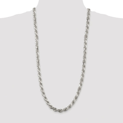 Sterling Silver Rhodium-plated 7.8mm Diamond-cut Rope Chain