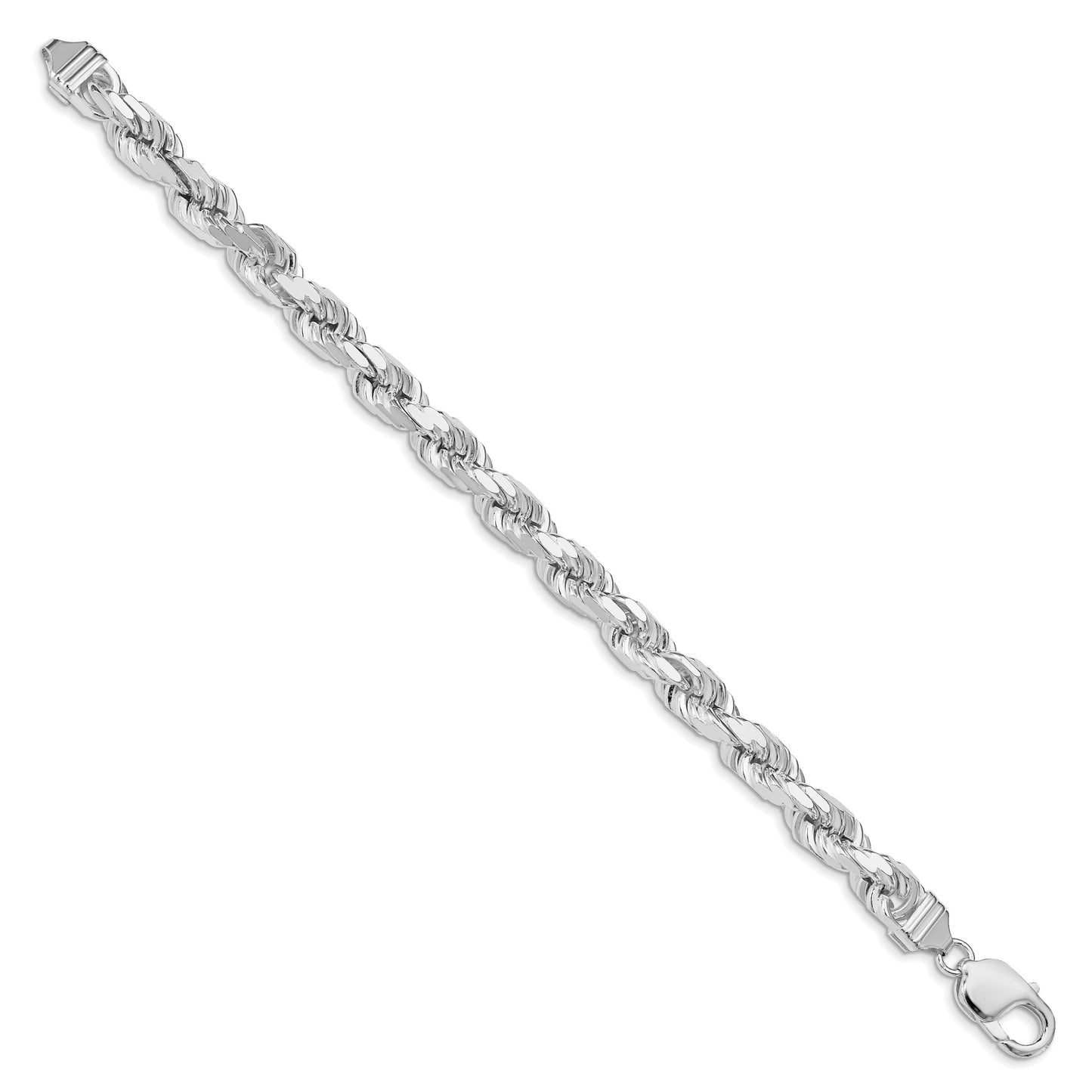 Sterling Silver Rhodium-plated 7.8mm Diamond-cut Rope Chain