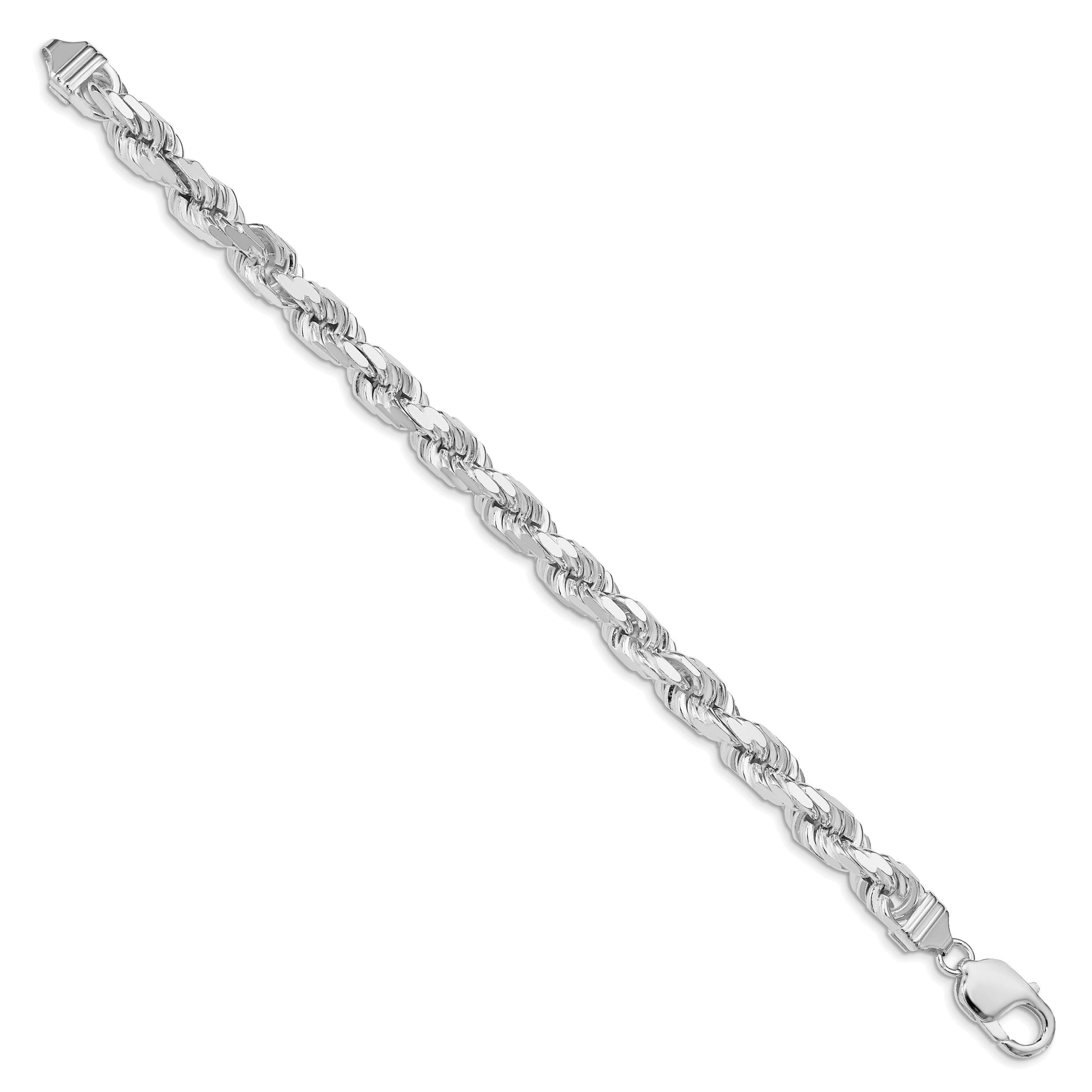 Sterling Silver Rhodium-plated 7.8mm Diamond-cut Rope Chain