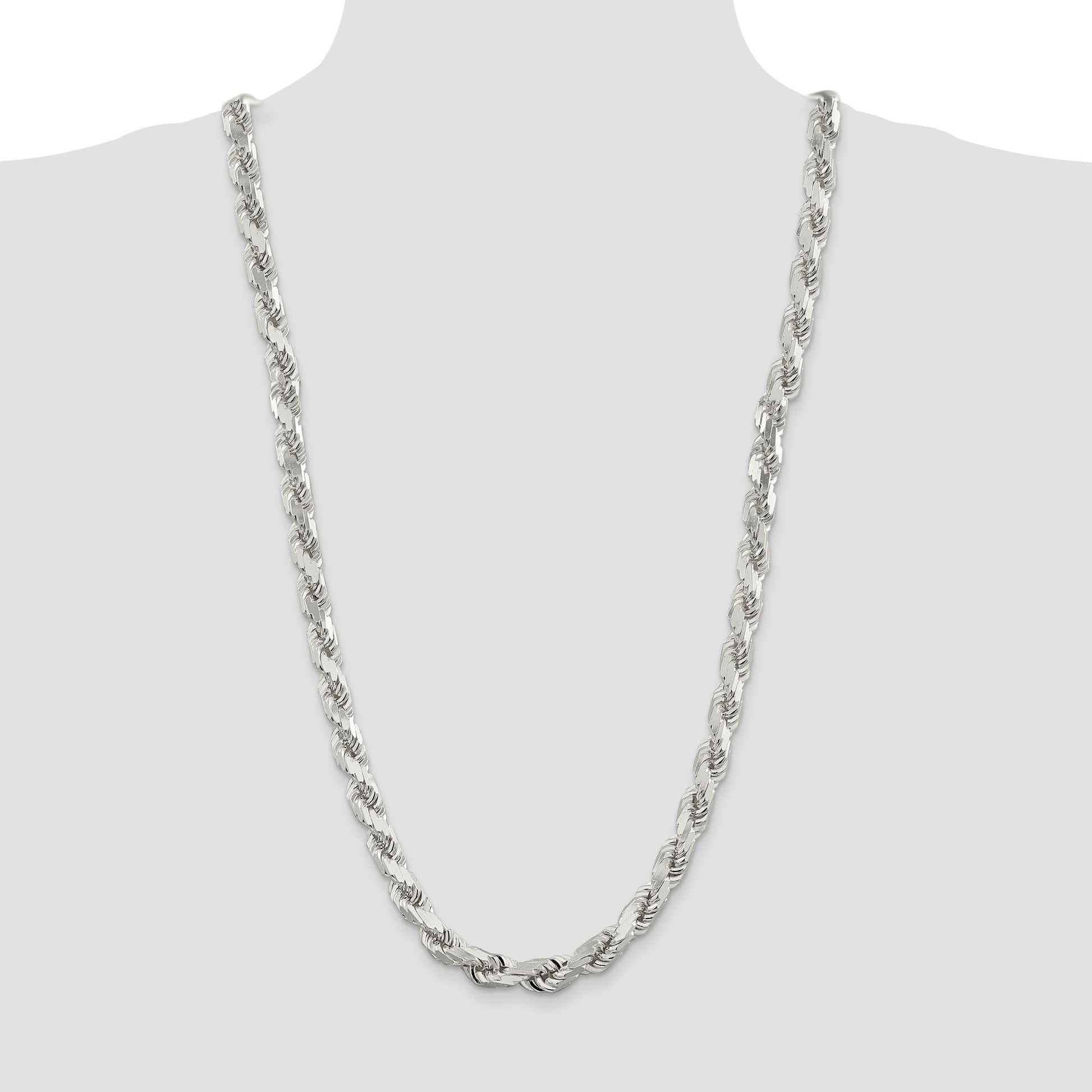 Sterling Silver 9.0mm Diamond-cut Rope Chain