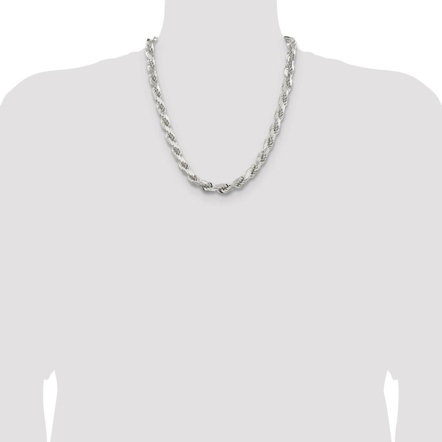 Sterling Silver Rhodium-plated 9.0mm Diamond-cut Rope Chain