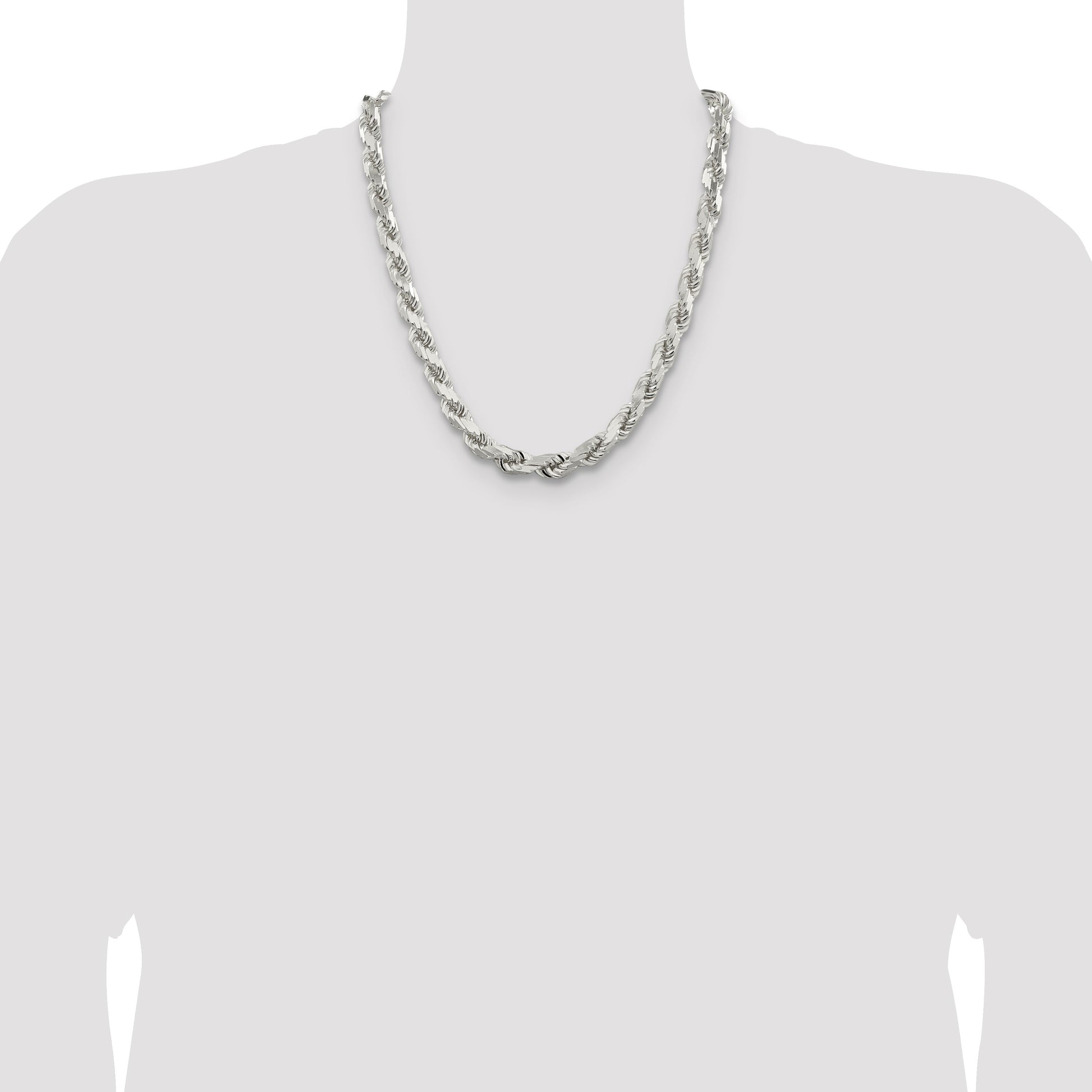 Sterling Silver Rhodium-plated 9.0mm Diamond-cut Rope Chain