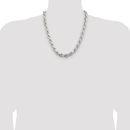 Sterling Silver Rhodium-plated 9.0mm Diamond-cut Rope Chain