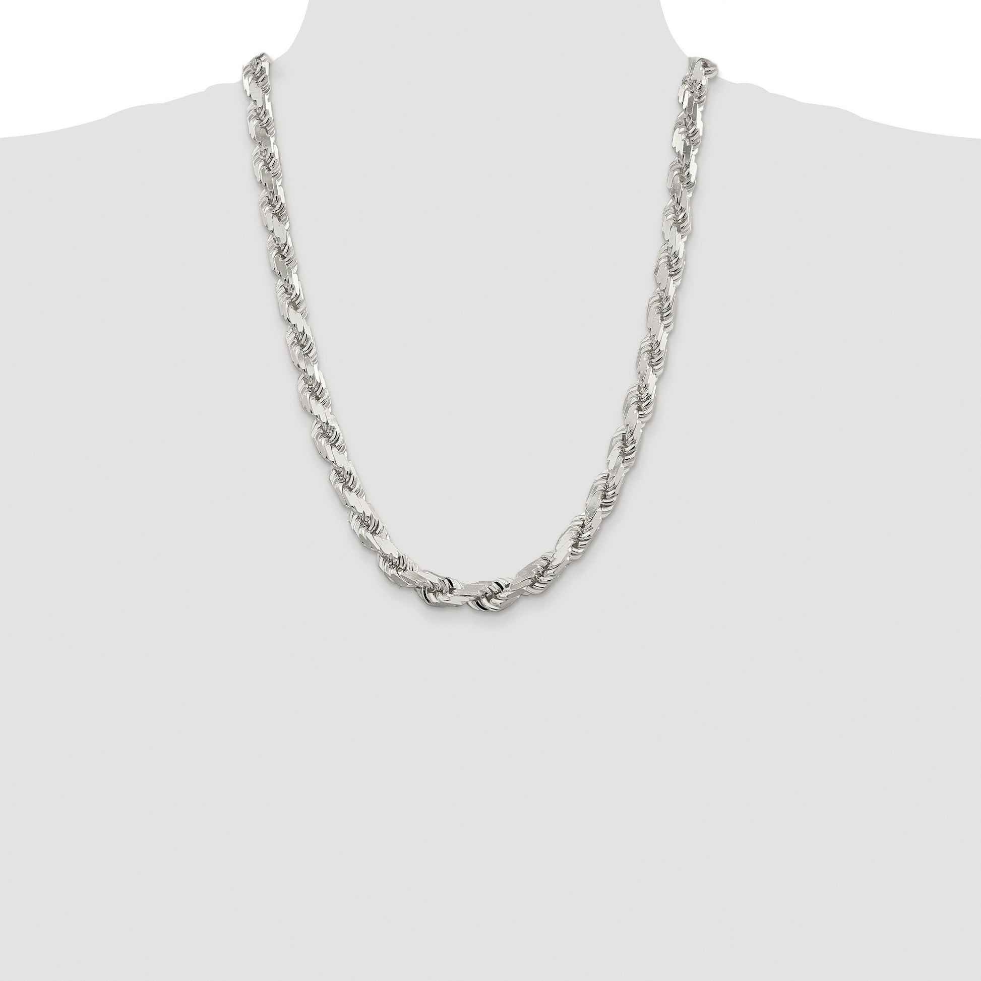 Sterling Silver Rhodium-plated 9.0mm Diamond-cut Rope Chain