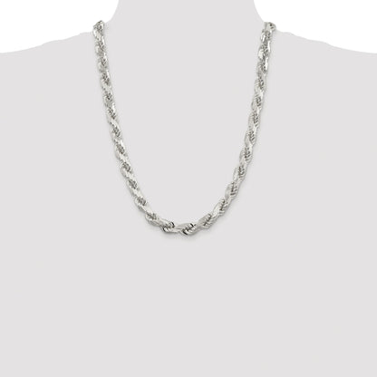 Sterling Silver Rhodium-plated 9.0mm Diamond-cut Rope Chain