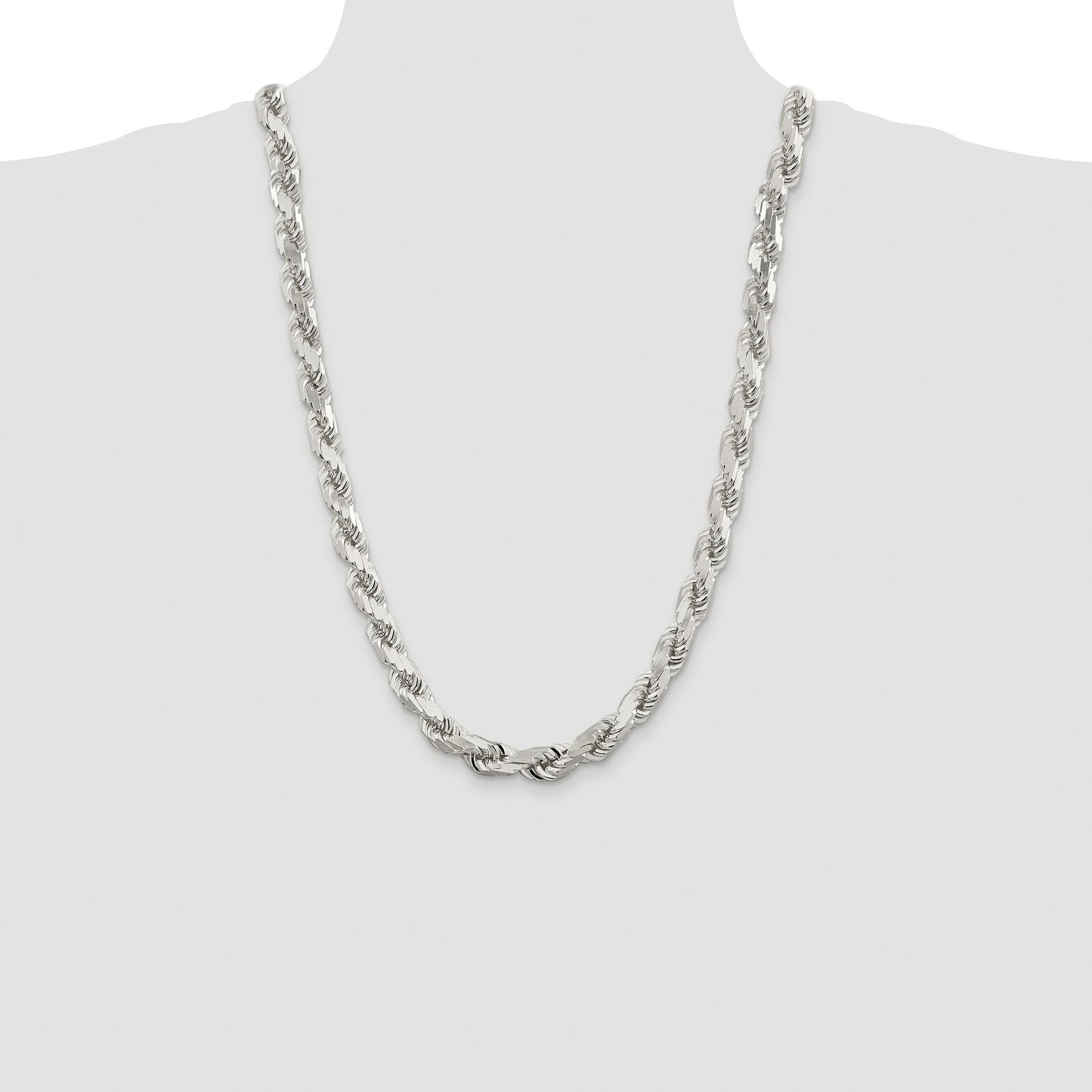 Sterling Silver Rhodium-plated 9.0mm Diamond-cut Rope Chain