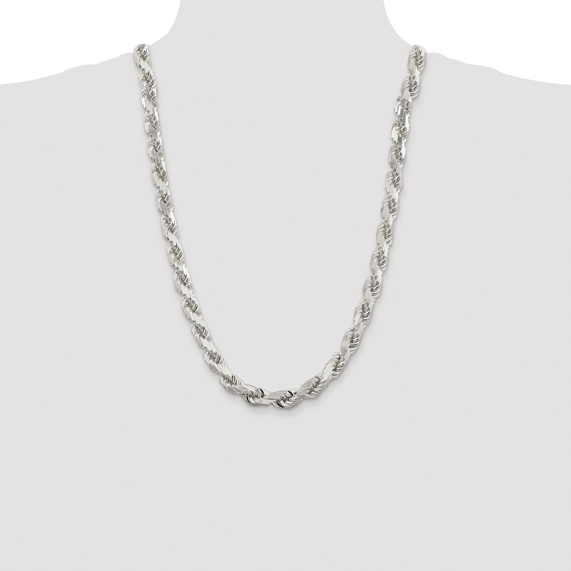 Sterling Silver Rhodium-plated 9.0mm Diamond-cut Rope Chain