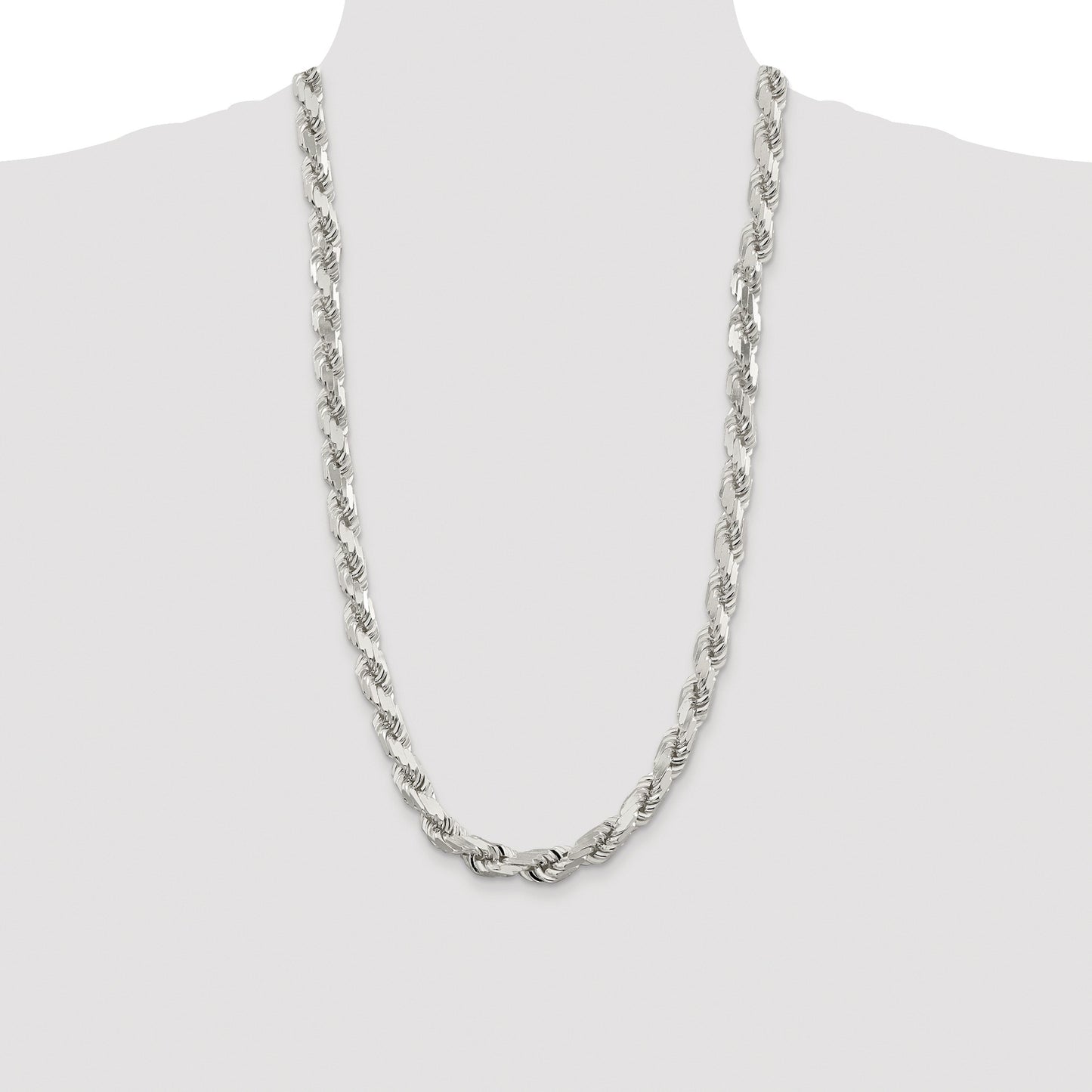 Sterling Silver Rhodium-plated 9.0mm Diamond-cut Rope Chain