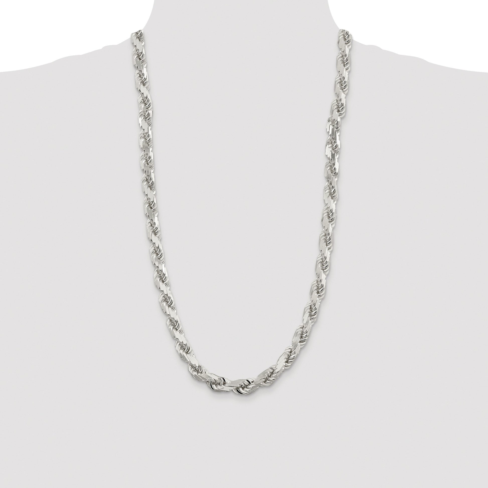 Sterling Silver Rhodium-plated 9.0mm Diamond-cut Rope Chain