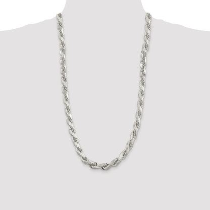 Sterling Silver Rhodium-plated 9.0mm Diamond-cut Rope Chain