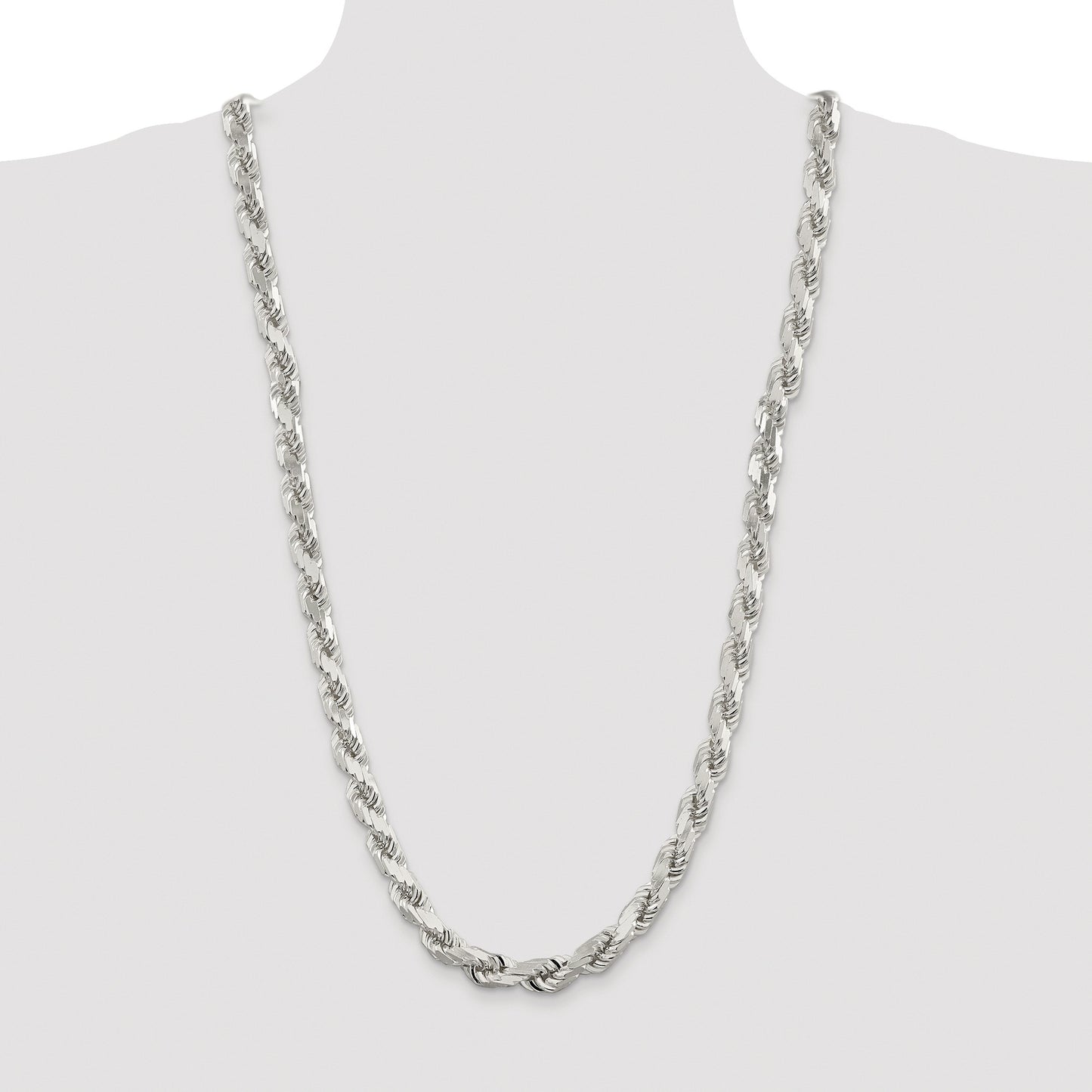 Sterling Silver Rhodium-plated 9.0mm Diamond-cut Rope Chain