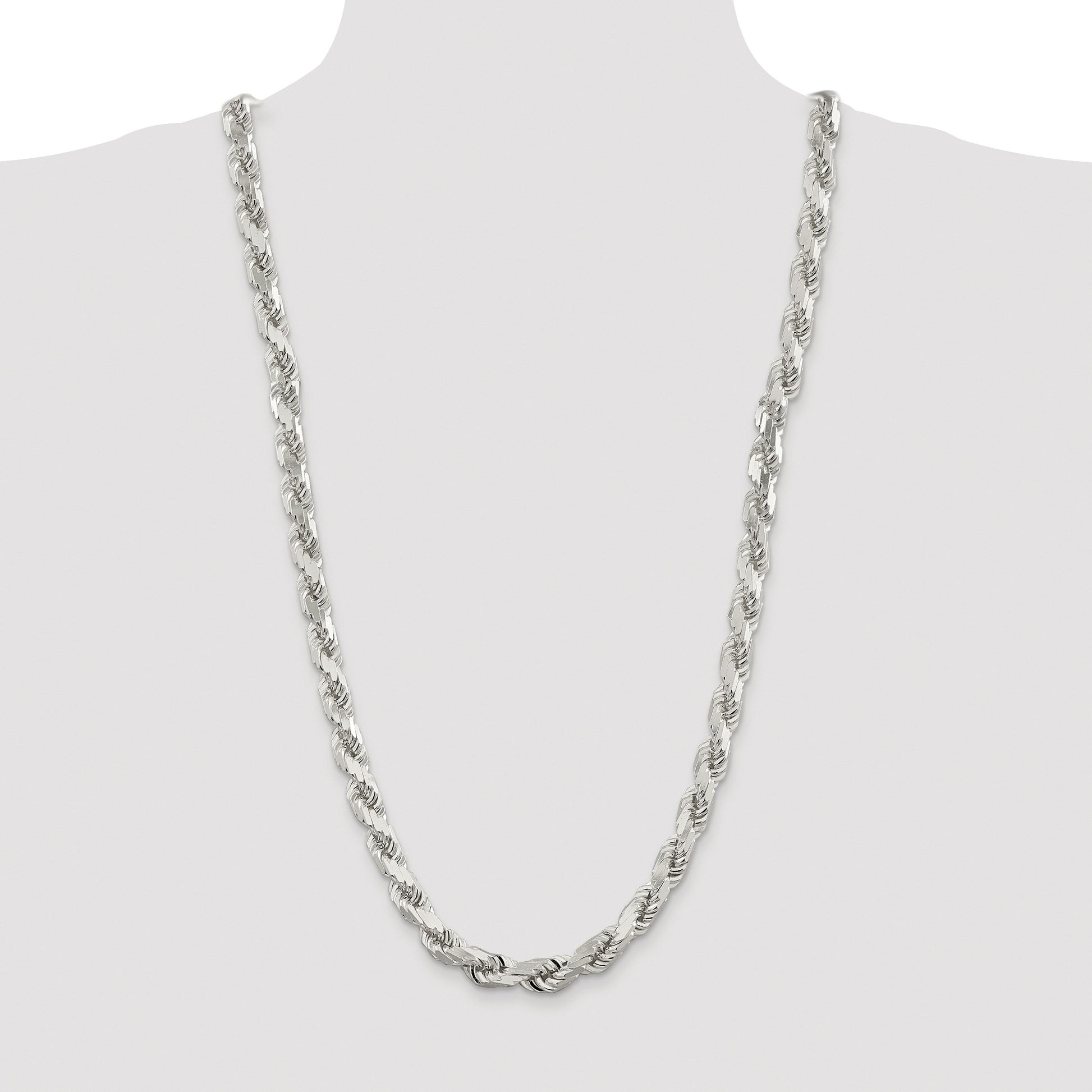 Sterling Silver Rhodium-plated 9.0mm Diamond-cut Rope Chain
