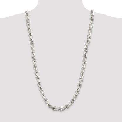 Sterling Silver Rhodium-plated 9.0mm Diamond-cut Rope Chain