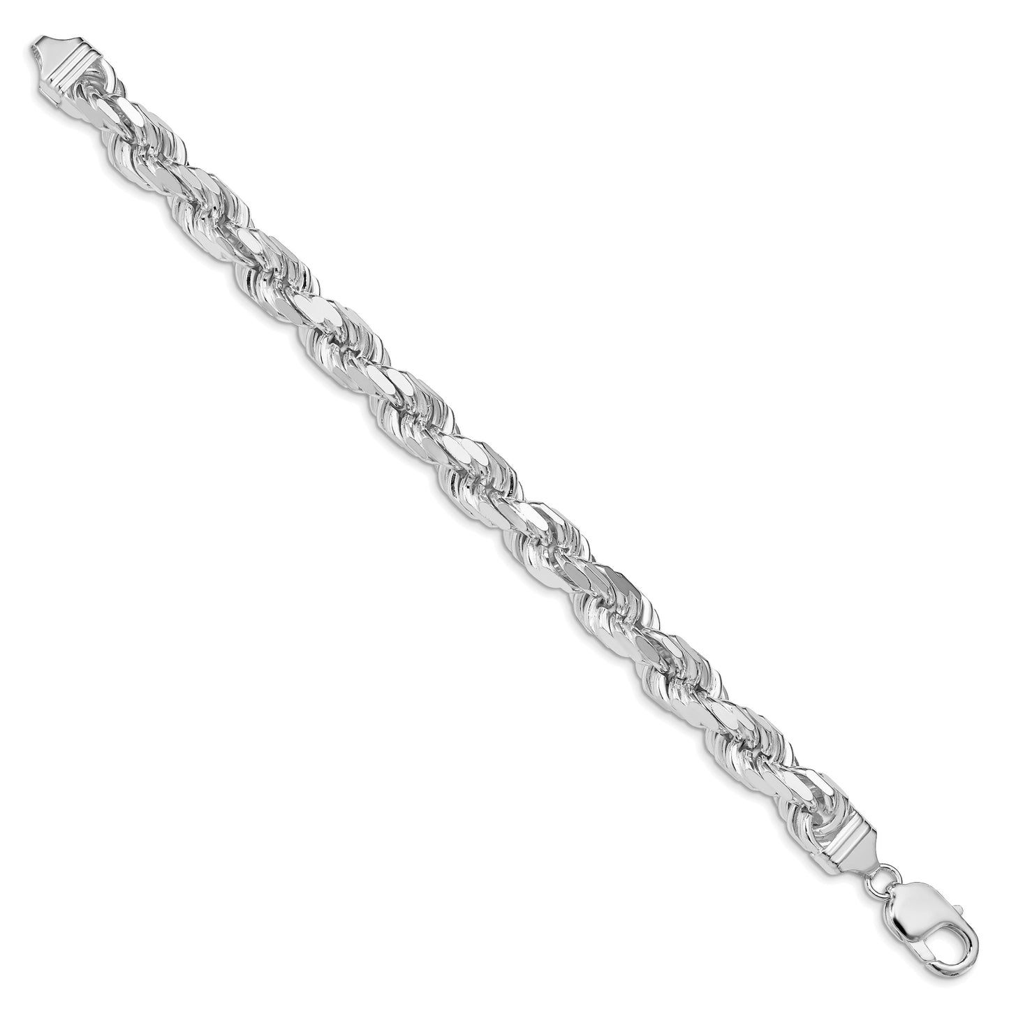 Sterling Silver Rhodium-plated 9.0mm Diamond-cut Rope Chain