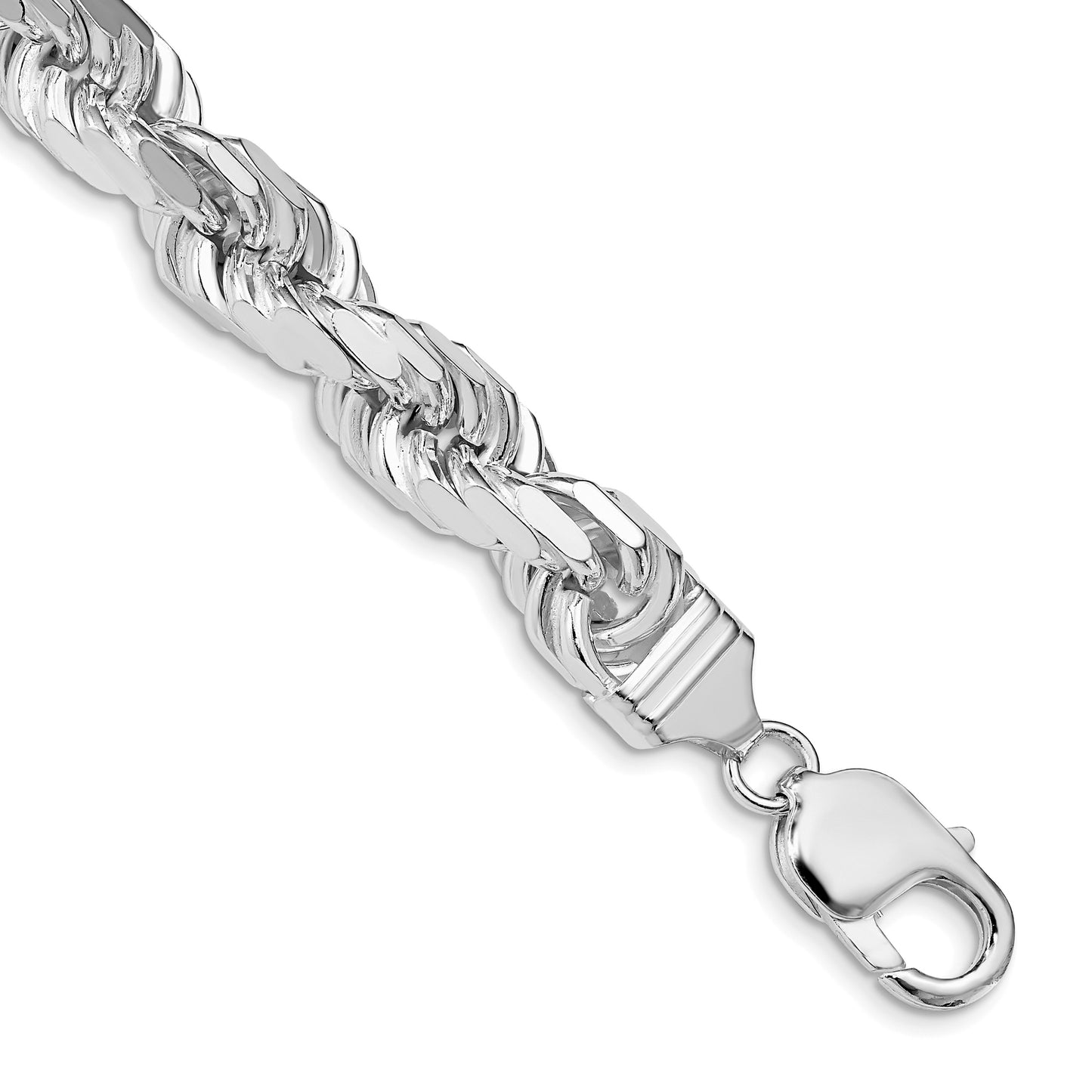 Sterling Silver Rhodium-plated 9.0mm Diamond-cut Rope Chain