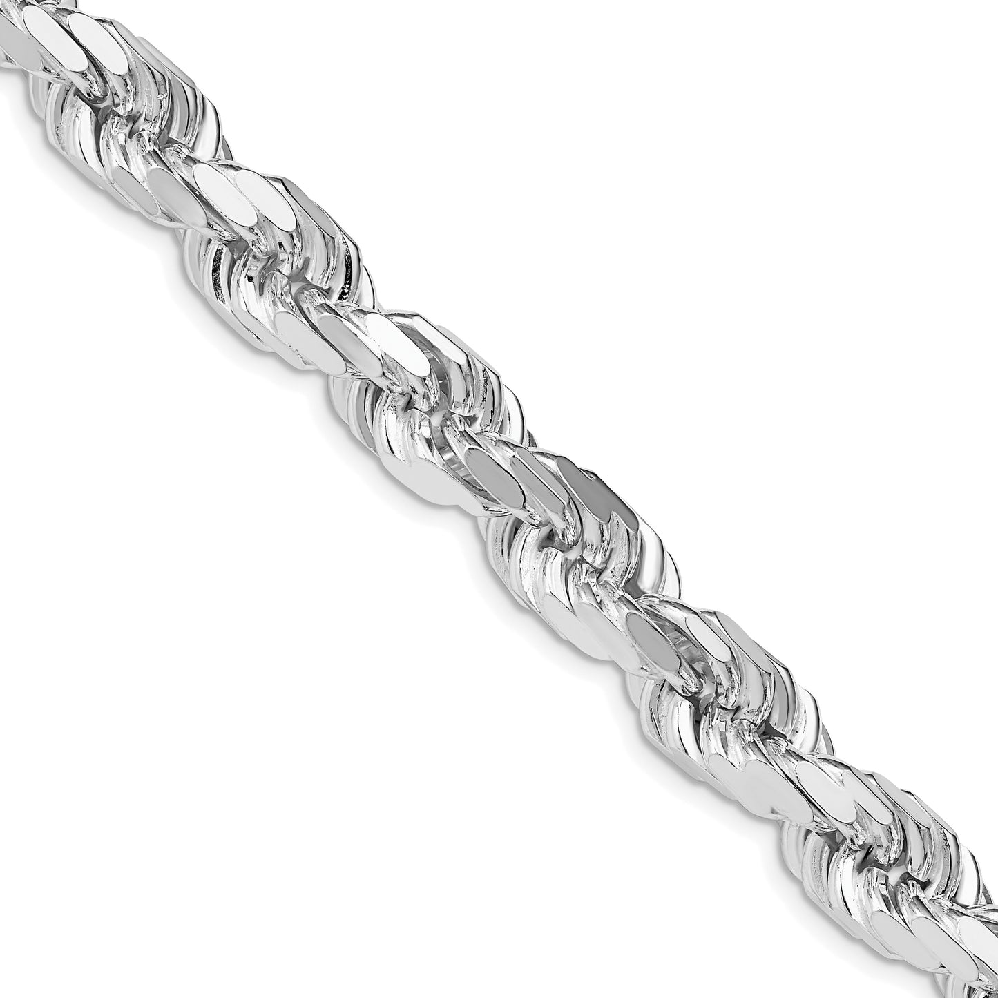 Sterling Silver Rhodium-plated 9.0mm Diamond-cut Rope Chain