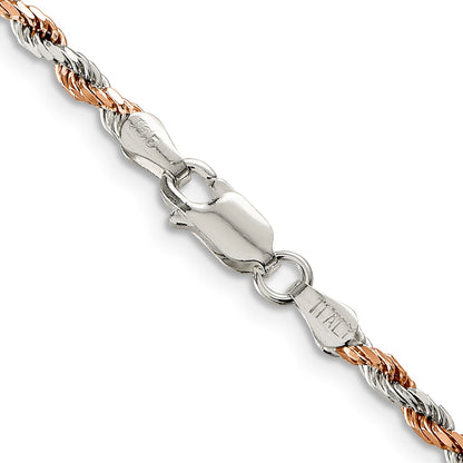 Sterling Silver And Rose Vermeil 2.5mm Diamond-cut Rope Chain