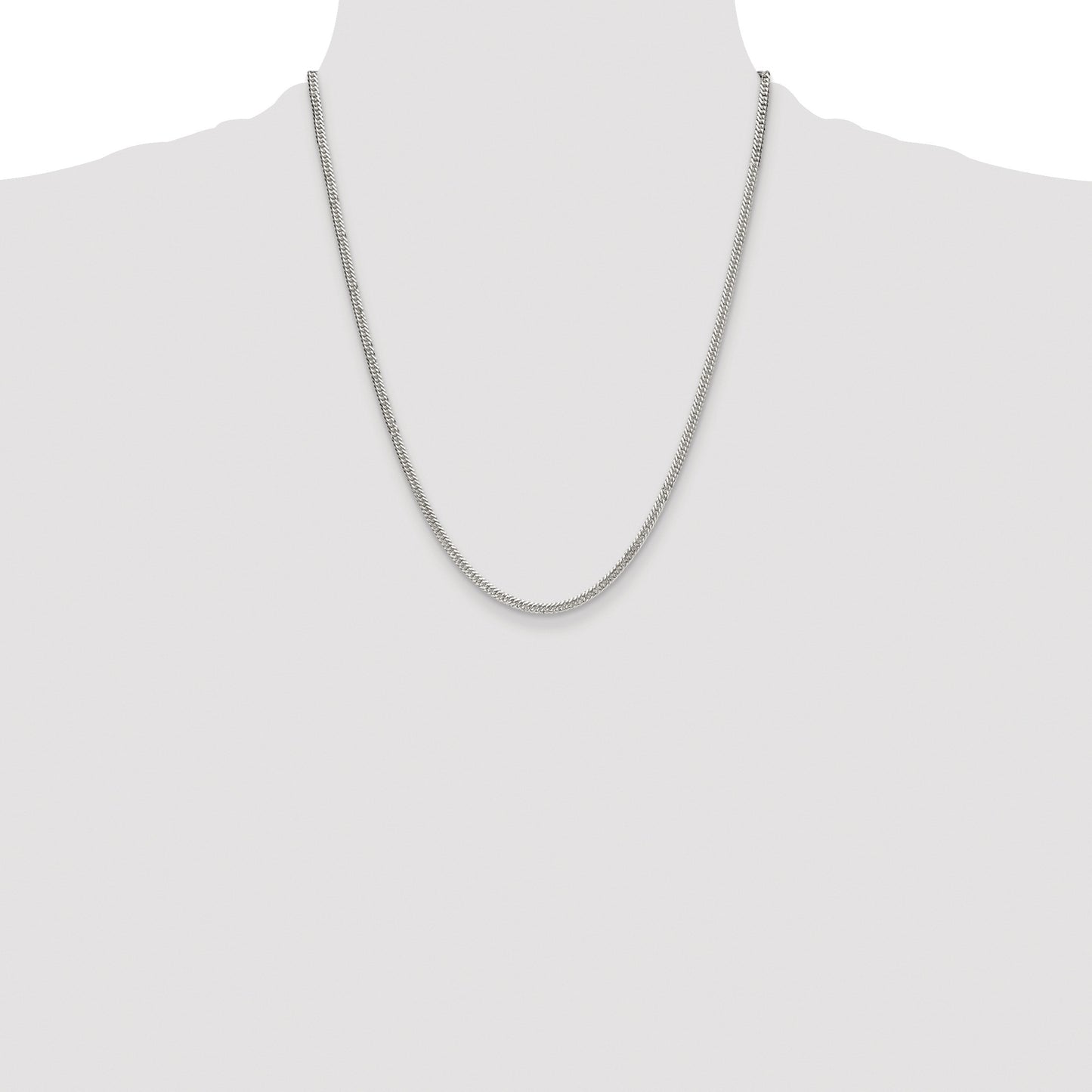 Sterling Silver Rhodium-plated 3.0mm Double Diamond-cut Curb Chain