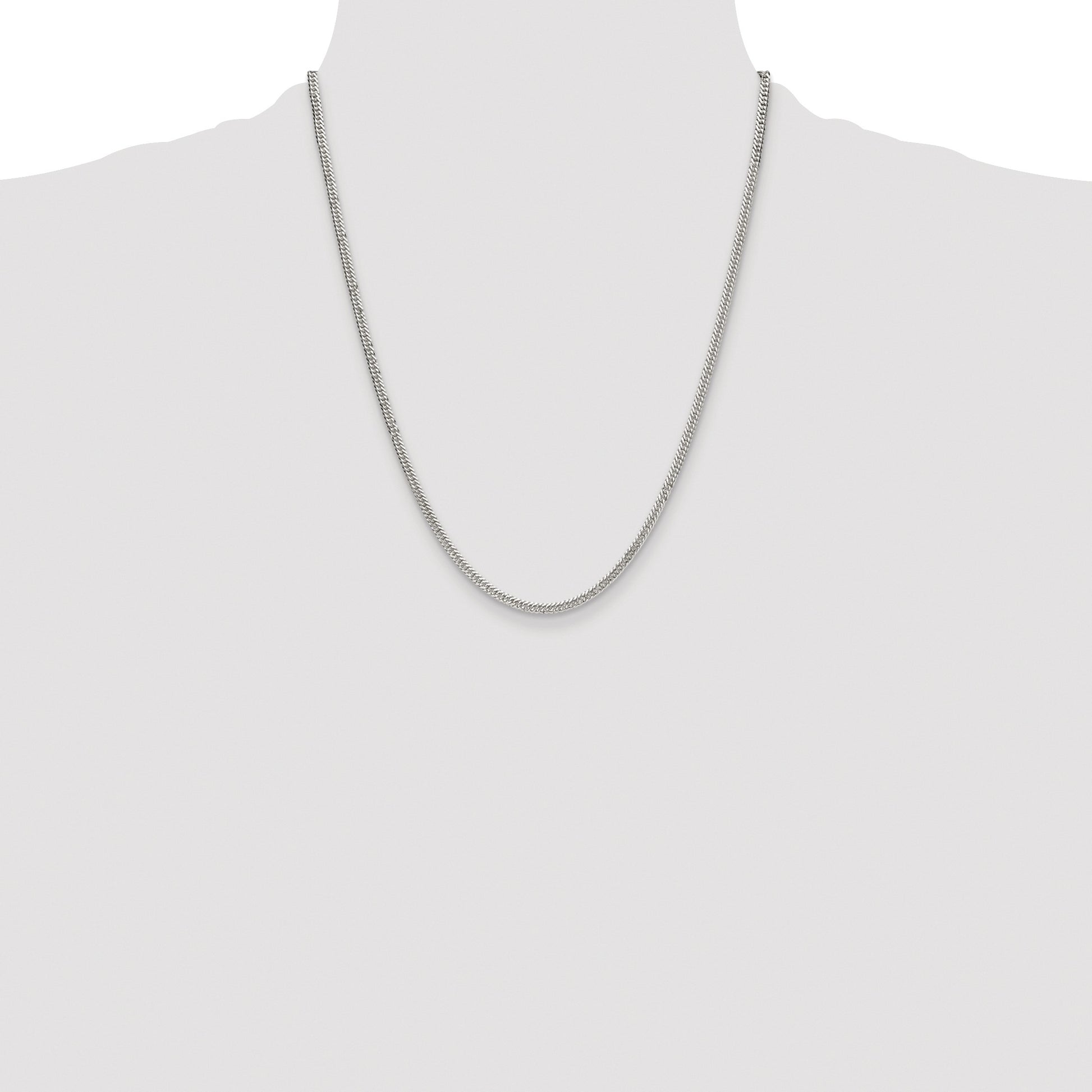 Sterling Silver Rhodium-plated 3.0mm Double Diamond-cut Curb Chain