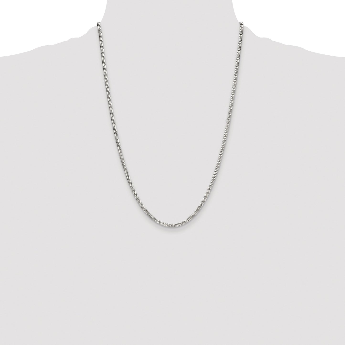 Sterling Silver Rhodium-plated 3.0mm Double Diamond-cut Curb Chain