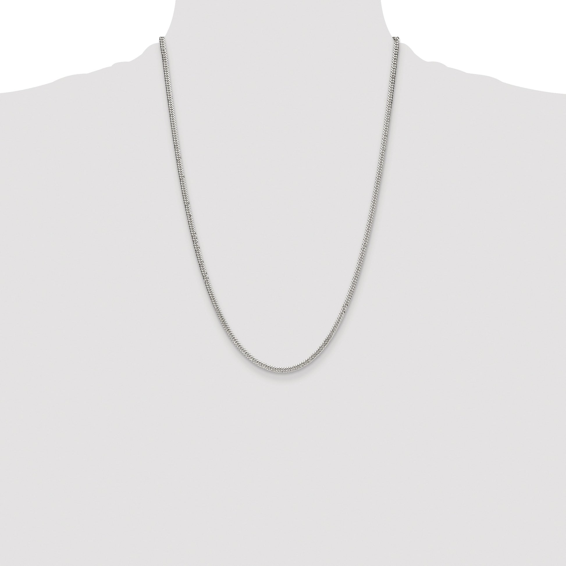 Sterling Silver Rhodium-plated 3.0mm Double Diamond-cut Curb Chain
