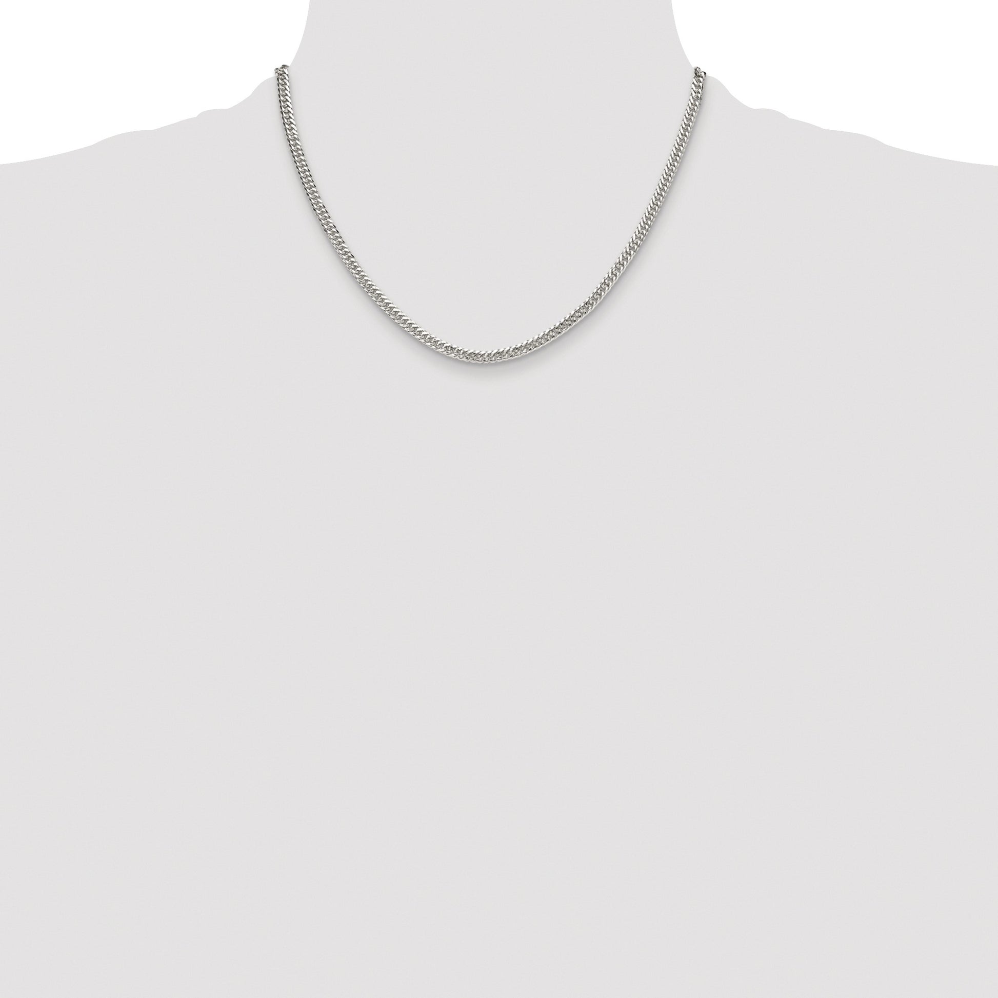 Sterling Silver Rhodium-plated 3.9mm Double Diamond-cut Curb Chain