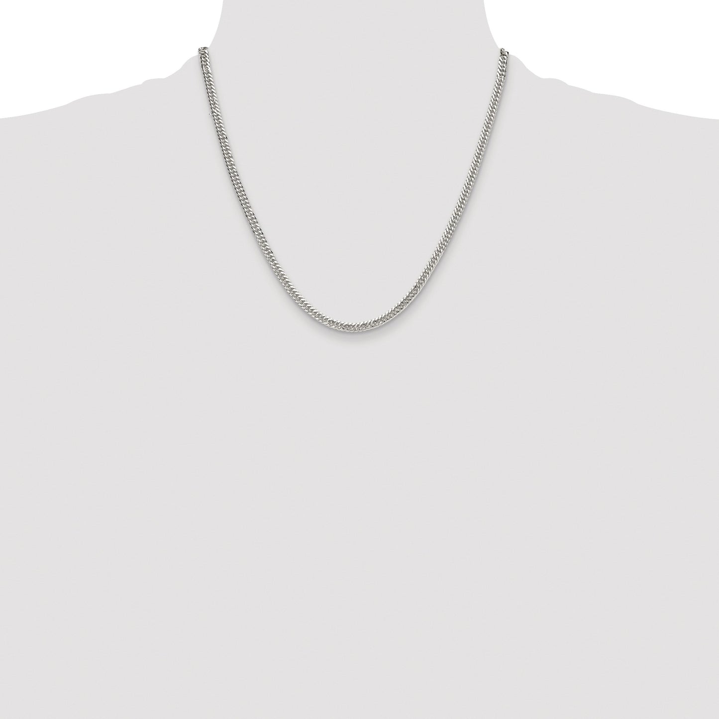 Sterling Silver Rhodium-plated 3.9mm Double Diamond-cut Curb Chain