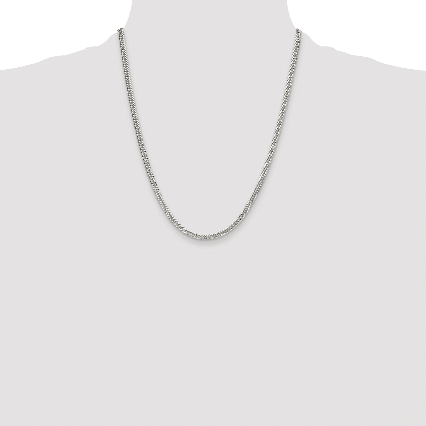 Sterling Silver Rhodium-plated 3.9mm Double Diamond-cut Curb Chain
